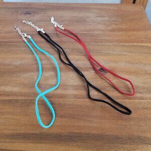Suede Cord Necklace - Set of Three - Black, Turquoise, Dark Red w/ extender 18"